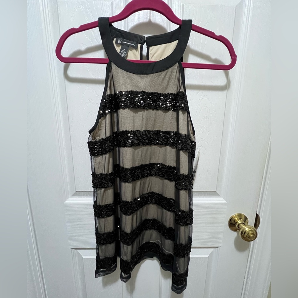 INC International Concepts Black and Cream Halter Top